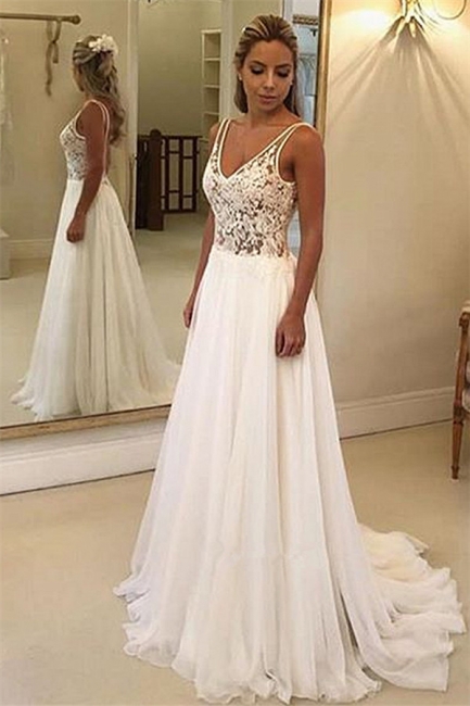 Schlichte Hochzeitskleider mit Spitze | Brautkleider Günstig Online kaufen