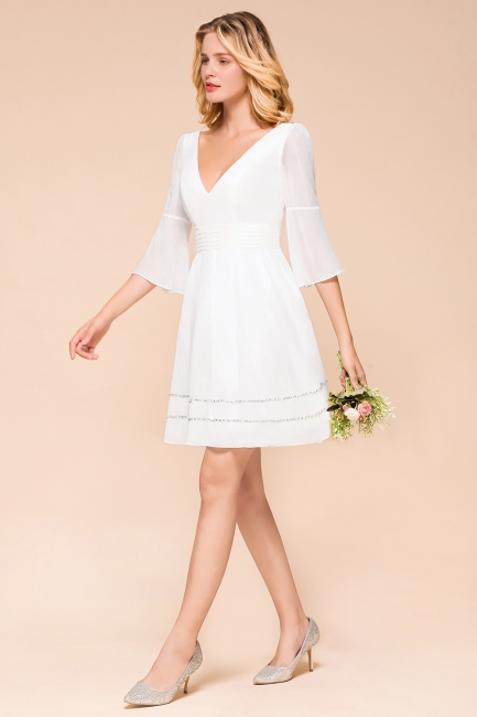 Weiße Brautjungfernkleider mit Ärmel | Brautjungfernkleid Kurz