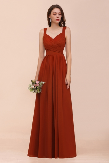 Brautjungfernkleider Lang Rot | Chiffon Kleider Hochzeitspartykleider