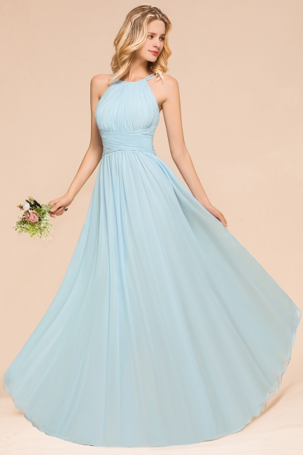 Brautjungfernkleider Lang Günstig Blau | Chiffon Kleider Kaufen
