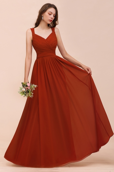 Brautjungfernkleider Lang Rot | Chiffon Kleider Hochzeitspartykleider