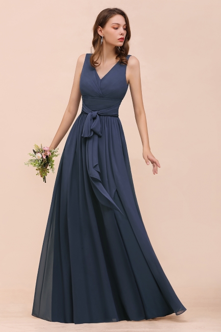 Elegante Brautjungfernkleider Lang Günstig | Blaue Chiffon Kleider