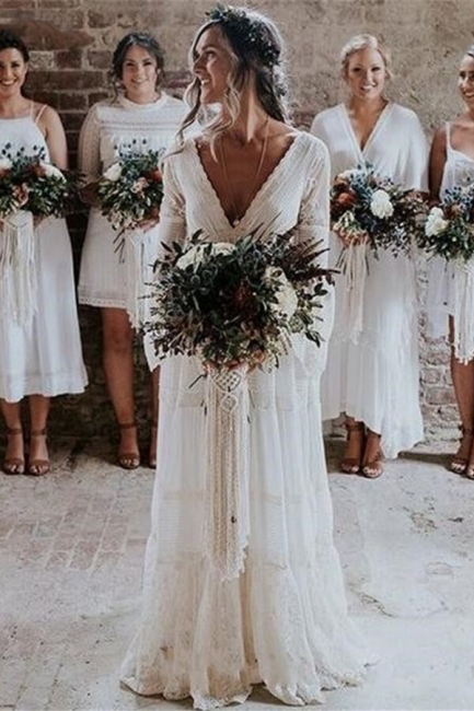 Elegante Hochzeitskleider mit Ärmel | Brautkleid Spitze Online