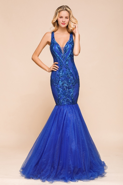 Blaues Abendkleid Lang Glitzer | Abendkleider Online Shop