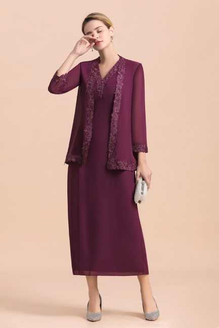Grape Brautmutterkleider mit Jacket | Chiffon Kleider Brautmutter Suit