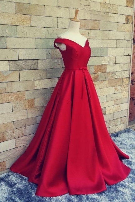 Einfach Rot Abendkleider Lang Träger Satin Bodenlang Abendmoden Abiballkleider Günstig