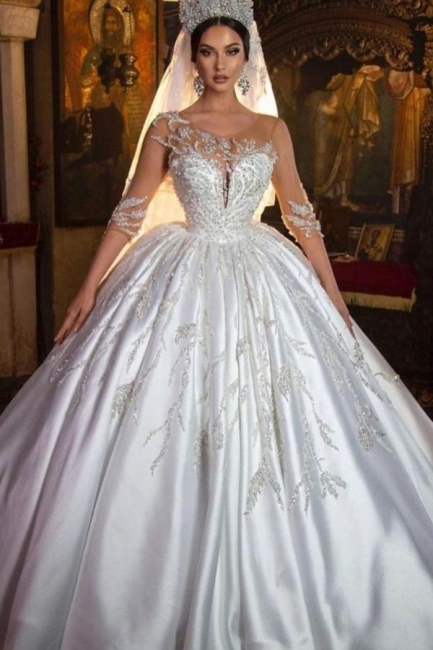 Prinzessin Hochzeitskleider mit Spitze | Brautkleider mit Ärmel