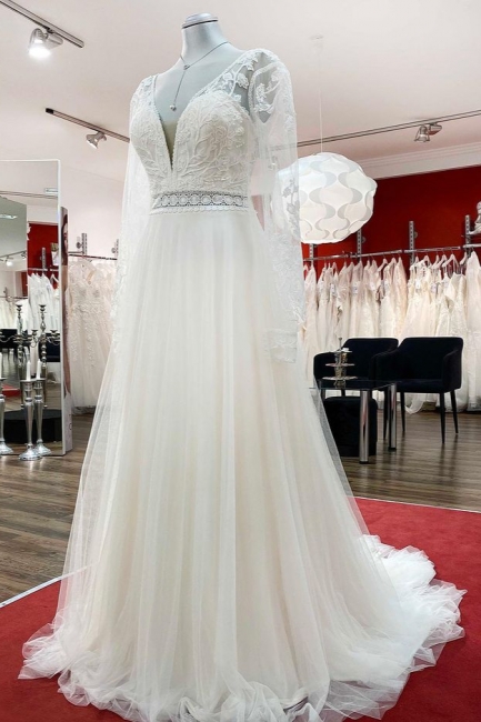 Elegante Hochzeitskleider Mit Ärmel | Brautkleider A Linie