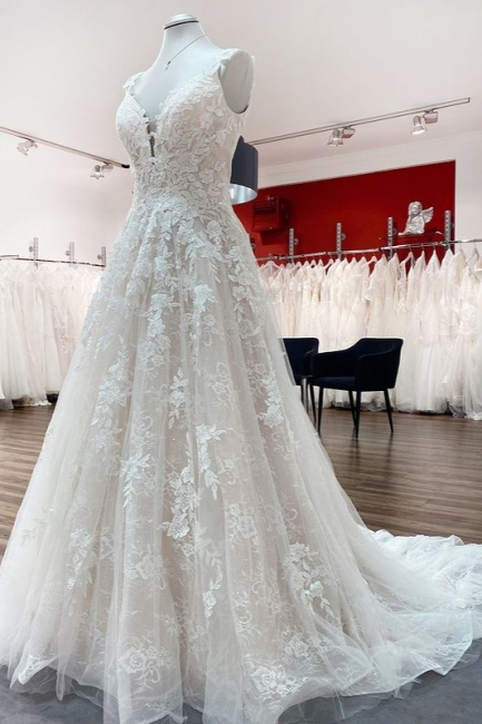 Designer Hochzeitskleider A Linie Spitze | Brautkleider Online Kaufen