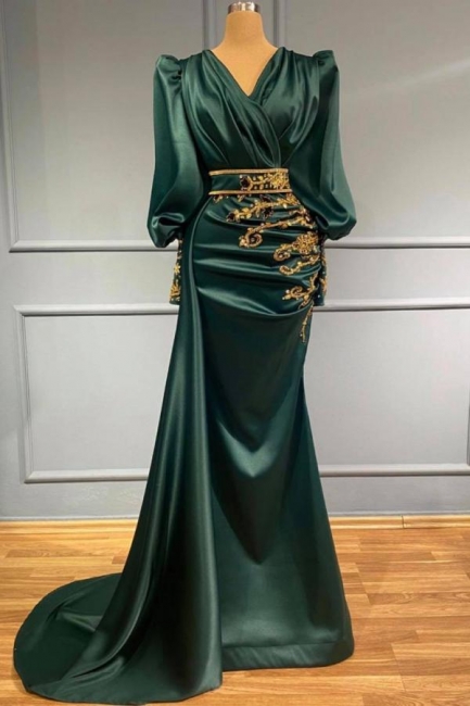 Elegante Abendkleider mit Ärmel | Abiballkleider Lang Dunkel Grün
