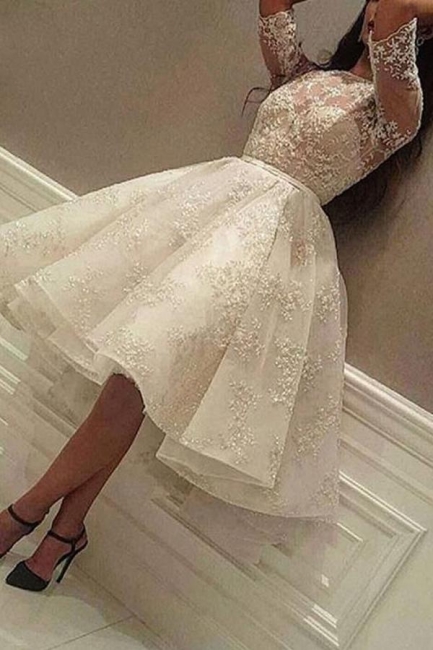 Elegante Hochzeitskleider A Linie Spitze | Kurze Brautkleider mit Ärmel