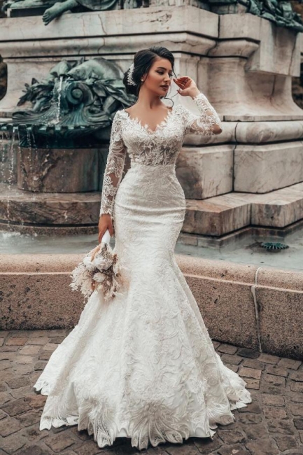 Elegante Brautkleider meerjungfrau Spitze | Hochzeitskleider mit Ärmel