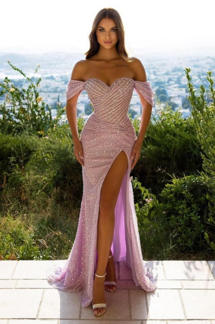 Luxus Abendkleid Lang Rosa | Abiballkleider mit Glitzer
