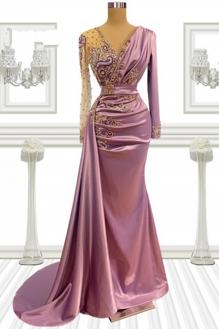 Elegante Abendkleider Lang Rosa | Abiballkleider mit Ärmel