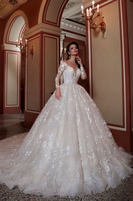 Luxus Hochzeitskleider mit Ärmel | Brautkleider A Linie Spitze