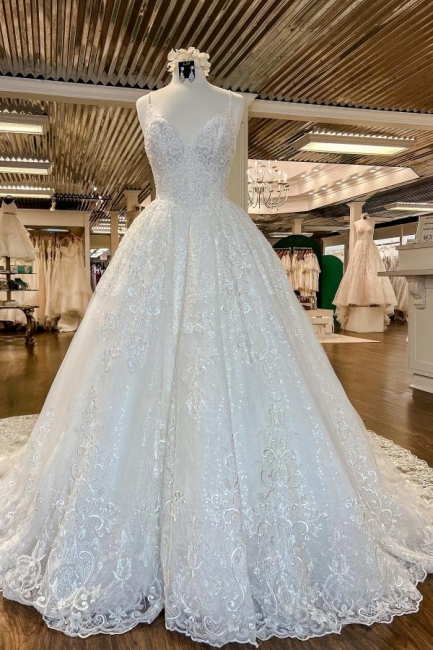 Wunderschöne Brautkleider Creme | Hochzeitskleider A Linie Spitze