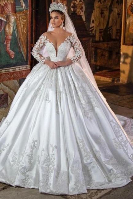 Vintage Hochzeitskleid Satin | Brautkleider Spitze Mit Ärmel