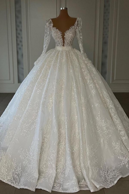 Luxus Hochzeitskleider Spitze Glitzer | Brautkleider mit Ärmel