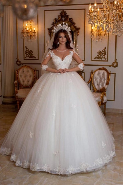 Prinzessin Brautkleider mit Spitze | Hochzeitskleider Lang Ärmel