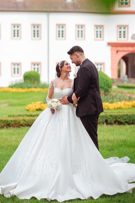 Luxus Brautkleider mit Ärmel | Hochzeitskleider A Linie Spitze