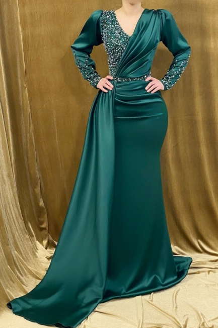 Elegante Abendkleider mit Ärmel | Abiballkleider Lang Grün