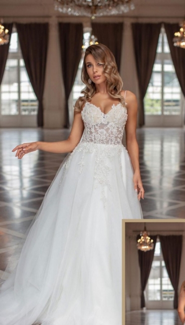 Neue Hochzeitskleider A Linie | Brautkleider mit Spitze
