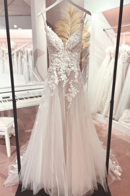Schöne Spitzer Brautkleider A-Linie | Hochzeitskleider rückenfrei