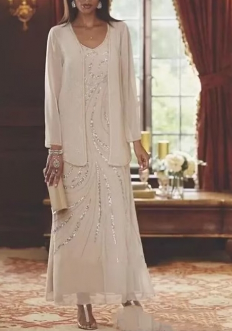 Elegante weiße Brautmutterkleider | Mutterkleider mit Glitzer