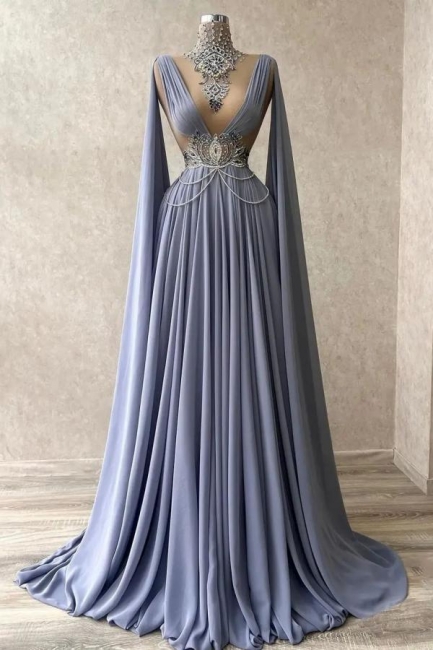 Luxus Abendkleider lang blau | Abiballkleider mit Perlen