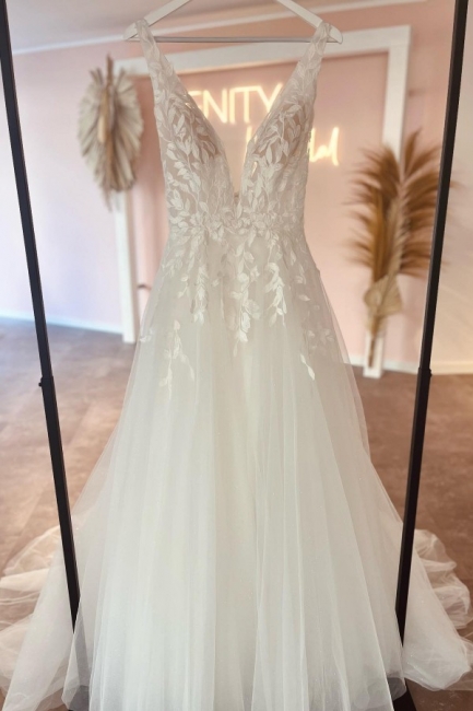Elegante Brautkleider A-Linie Spitzer | Hochzeitskleider mit V-Ausschnitt