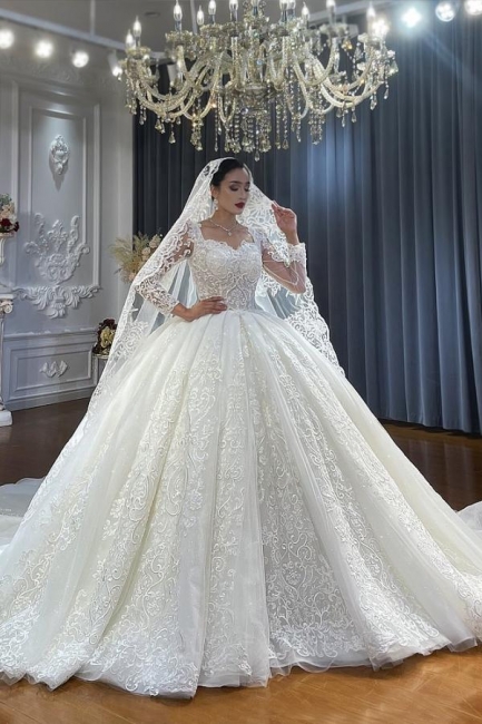 Luxus Hochzeitskleider Spitze | Prinzessin Brautkleider mit Ärmel