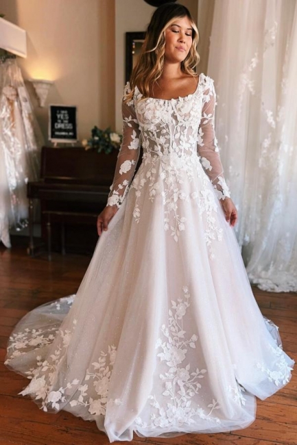 Modern Brautkleid A Linie Spitze | Hochzeitskleider mit Ärmel