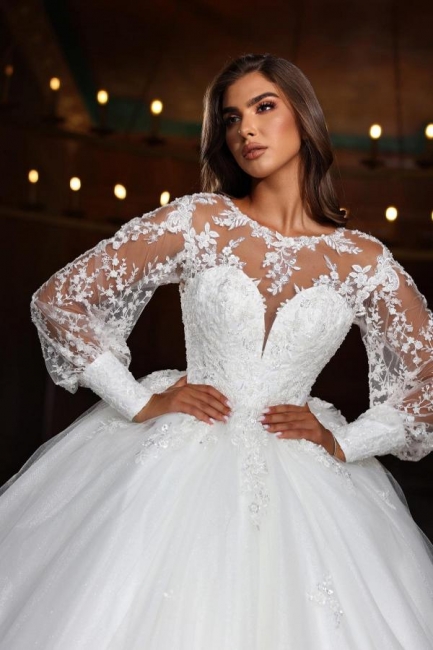 Elegante Brautkleider Prinzessin Spitze | Hochzeitskleider mit Ärmel