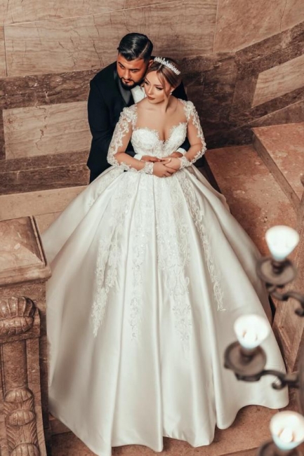 Luxus Hochzeitskleider Prinzessin | Satin Brautkleider Spitze mit Ärmel