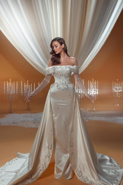 Luxus Hochzeitskleider A Linie | Satin Brautkleider mit Glitzer