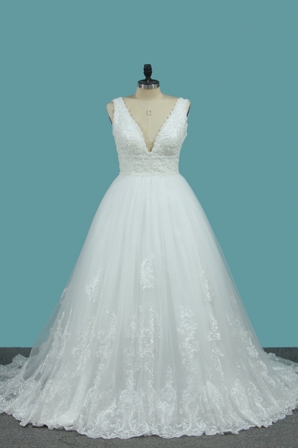 Brautkleider V Ausschnitt | Hochzeitskleider A Linie Spitze