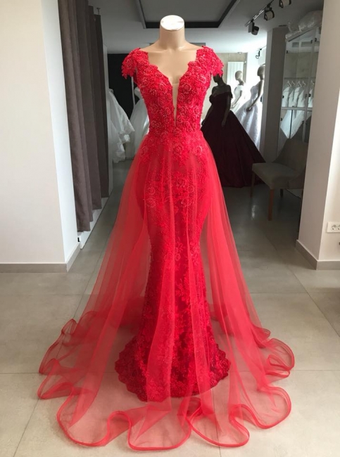 Elegante Abendkleider Lang Rot Spitze | Festkleider Günstig Kaufen