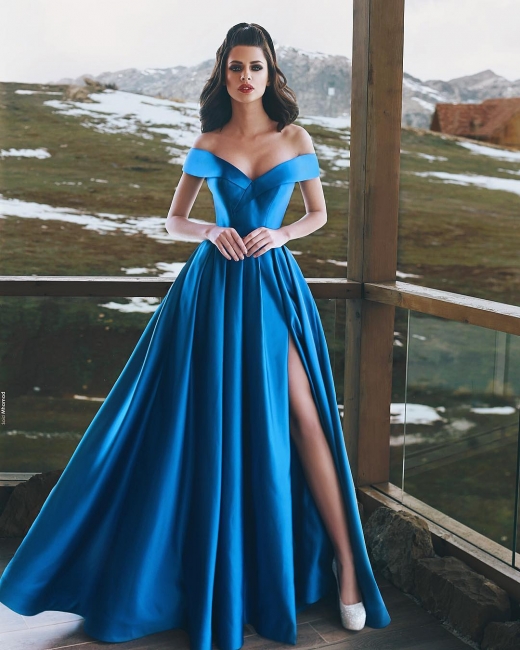 Royal Blaue Abendkleider Lang Günstig A Linie Abiballkleider Abendmoden Online