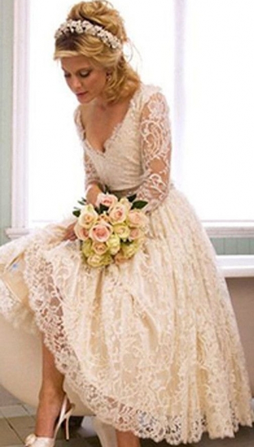 Brautkleider A Linie Spitze | Hochzeitskleider Kurz Mit Ärmel