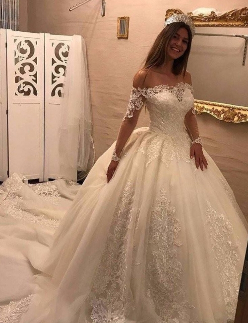 Luxury Brautkleider Spitze Mit Lange Ärmel Prinzessin Hochzeitskleider Günstig Online