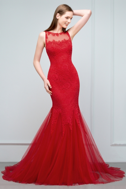 Rote Abendkleider Lang Günstig Spitze Meerjungfrau Abendmoden Abiballkleider Online