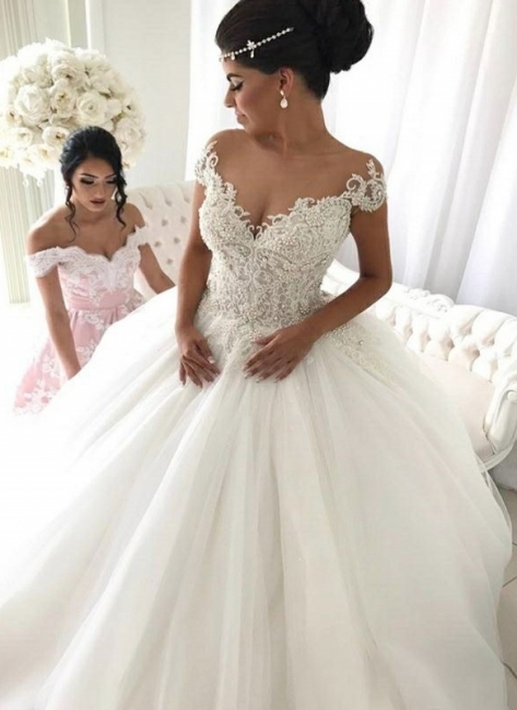 Elegante Hochzeitskleider Mit Spitze Prinzessin | Schöne Weiße Tüll Brautkleider