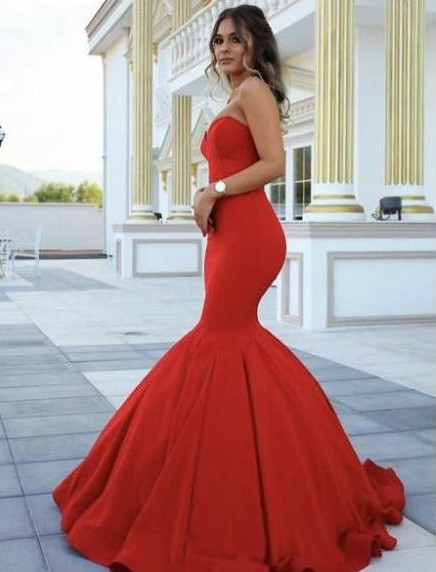 Schlichte Abendkleider Lang Rot Günstig Meerjungfrau Abendkleid Online