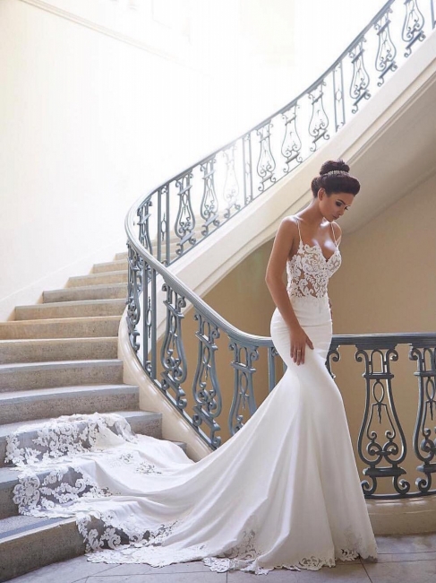 Elegante Brautkleid Weiß | Hochzeitskleid Meerjungfrau Mit Spitze