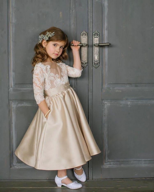 Elegante Blumenmädchenkleider mit Ärmel Kleider für Kinder Günstig Online
