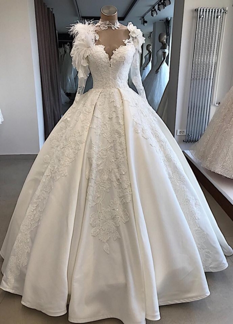 Modern Brautkleid Mit Ärmel | Prinzessin Hochzeitskleid Mit Federn