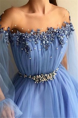 Elegante Abendkleider Lang Blau | Abiballkleider mit Ärmel_3