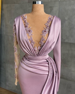 Elegante Abendkleider Lang Rosa | Abiballkleider mit Ärmel_2