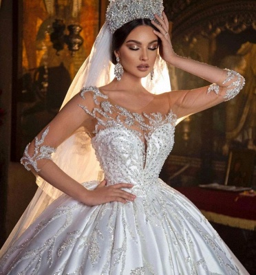 Prinzessin Hochzeitskleider mit Spitze | Brautkleider mit Ärmel_5