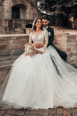 2021 Brautkleider mit Ärmel | Hochzeitskleider A Linie Spitze_1